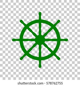 Ship wheel sign. Dark green icon on transparent background.