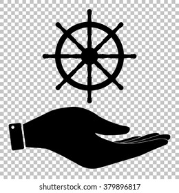 Ship wheel sign. Flat style icon vector illustration.