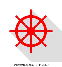 Ship wheel sign. Red icon with flat style shadow path.