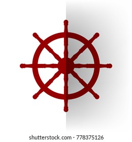 Ship wheel sign. Vector. Bordo icon on white bending paper background.