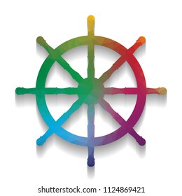 Ship wheel sign. Vector. Colorful icon with bright texture of mosaic with soft shadow on white background. Isolated.