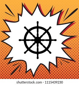 Ship wheel sign. Vector. Comics style icon on pop-art background.
