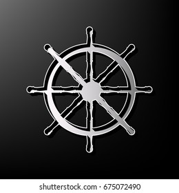 Ship wheel sign. Vector. Gray 3d printed icon on black background.
