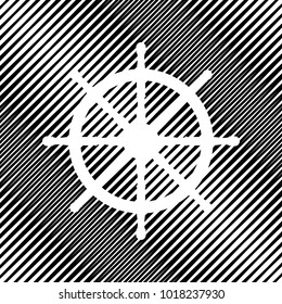 Ship wheel sign. Vector. Icon. Hole in moire background.