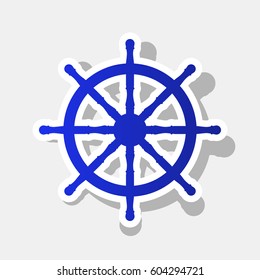 Ship wheel sign. Vector. New year bluish icon with outside stroke and gray shadow on light gray background.
