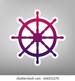 Ship wheel sign. Vector. Purple gradient icon on white paper at gray background.