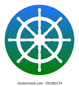 Ship wheel sign. Vector. White icon in bluish circle on white background. Isolated.