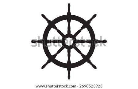 Ship Wheel Silhouette Icon – Black Nautical Helm Symbol for Marine Navigation and Control