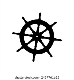 Ship wheel silhouette isolated on white background. Ship helm icon vector illustration.