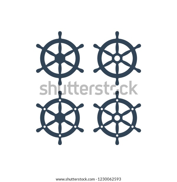 6つのハンドルを持つ船の車輪のベクター画像アイコン 船のハンドルの単純なアイコンセット のベクター画像素材 ロイヤリティフリー