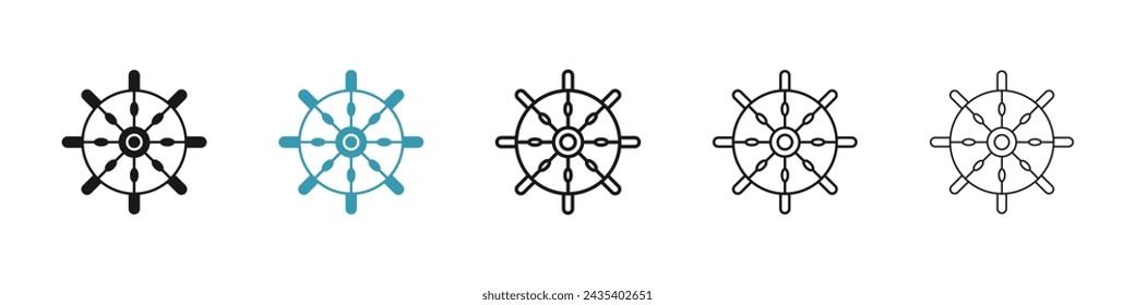 Conjunto de iconos vectoriales de rueda de barco. Símbolo de vector de viaje náutico para diseño de interfaz de usuario.