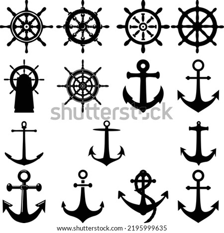 Ship wheel vector icon. Ship's steering wheel simple icons set.