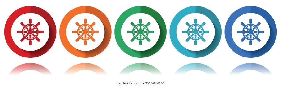 Ship wheel vector icons, flat icon set for logo design, webdesign and mobile applications, colorful web button collection in eps 10