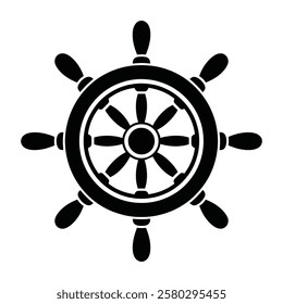 Ship wheel vector illustration. Maritime helm with classic design, encircled by a decorative frame. Perfect for nautical themes, logos, or marine related graphics.