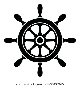 Ship wheel vector illustration. Maritime helm with classic design, encircled by a decorative frame. Perfect for nautical themes, logos, or marine related graphics.