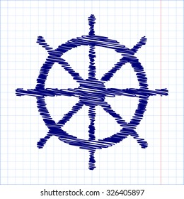 Ship wheel. Vector illustration with pen effect 