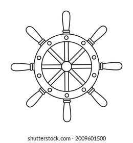 Ship wheel vector outline icon. Vector illustration helm on white background. Isolated outline illustration icon of ship wheel .