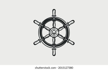 Ship Wheel. Vintage Wheel icon for logo, emblem, poster, banner design. Ship Wheel design for Nautical logo, label, poster. Print for t-shirt, tattoo. Vector illustration
