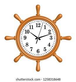 Ship wheel wall clock. Vector illustration