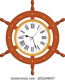 Ship wheel wall clock. Vector illustration