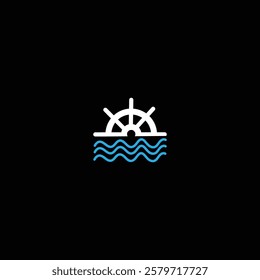 Ship wheel and water modern logo