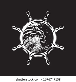 Ship Wheel With Wave Inside