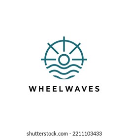 Ship Wheel with Waves Symbol Logo Design