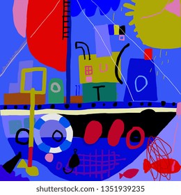 The ship, which is composed of different colors