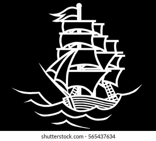 Ship white outline on a black background vector