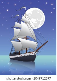 ship with white sails on the water under the moon and stars