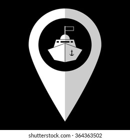 Ship - white vector icon;  map pointer