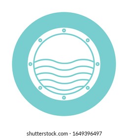 Ship window block style icon design, Boat nautical transportation marine sea summer ocean and travel theme Vector illustration