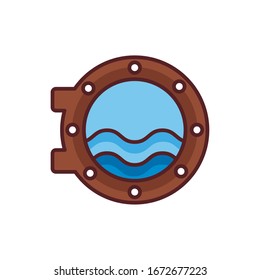 ship window with sea view line color style vector illustration design