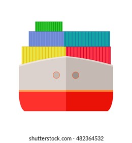 Ship worldwide warehouse delivering. Logistics container shipping and distribution. Transportation to any part of world. Delivering by water sea ocean. Loading and unloading boxes. Vector illustration
