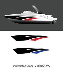 Schiffsverpackungs-Aufkleber-Design-Vektorgrafik. Jet Boat Vinyl-Aufkleber
