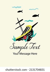 Ship Wreck Sea Bed Vector Card Background
