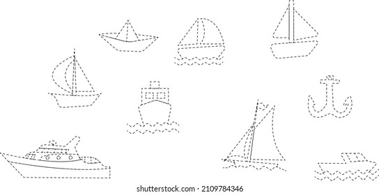 ship yacht boat logo icon collection set vector on white isolated background