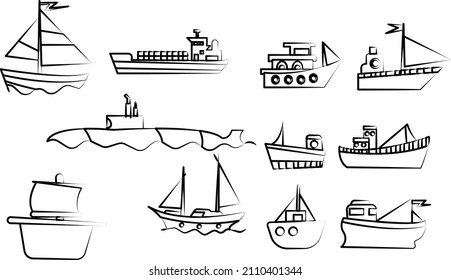 ship yacht boat logo icon collection set vector on white isolated background