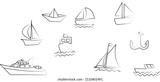 ship yacht boat logo icon collection set vector on white isolated background