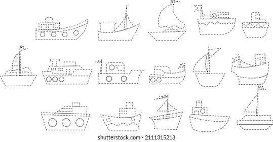 ship yacht boat logo icon collection set vector on white isolated background