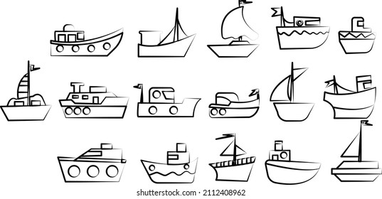 ship yacht boat logo icon collection set vector on white isolated background