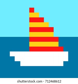 Ship yacht boat pixel art cartoon retro game style
