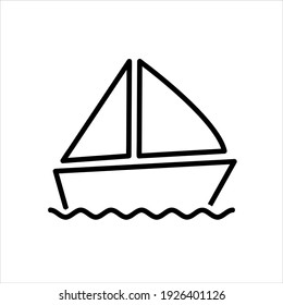 Ship yacht flat icon. Pictogram for web. Line stroke. Isolated on white background. Vector eps10