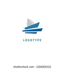 Ship, yacht Logo silhouette logo. Vector abstract minimalistic illustration fishing. tourism, cruise, boat trip, marina, diving, tourism vector flat style logotype modern.