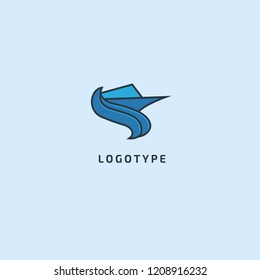 Ship, yacht Logo silhouette logo. Vector abstract minimalistic illustration fishing. tourism, cruise, boat trip, marina, diving, tourism vector flat style logotype modern.