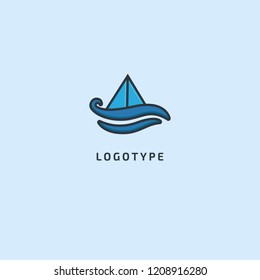 Ship, yacht Logo silhouette logo. Vector abstract minimalistic illustration fishing. tourism, cruise, boat trip, marina, diving, tourism vector flat style logotype modern.