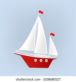 Ship, Yacht, Sailboat. Isolated object. Element for design. Vector illustration.