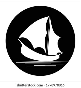  ship yacht silhouette traditional ship logo design at sea with white sailing ship
