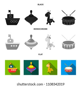 Ship, yule, giraffe, drum.Toys set collection icons in black, flat, monochrome style vector symbol stock illustration web.