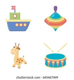 Ship, yule, giraffe, drum.Toys set collection icons in cartoon style vector symbol stock illustration web.